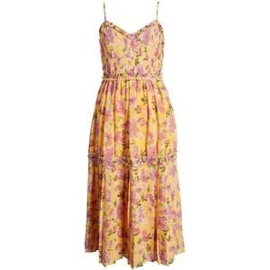 Adelyn Rae Floral Midi Dress in Yellow and Pink